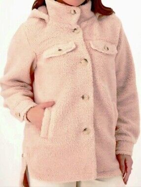 Koolaburra by UGG 1X Shacket Blush Teddy Coat Faux Sherpa Hood Poly. Lining NWT